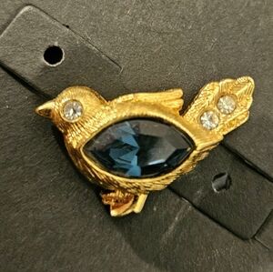 Vintage Avon 1992 Gold Tone Bluebird Pin Faux Sapphire Rhinestone Bird Brooch